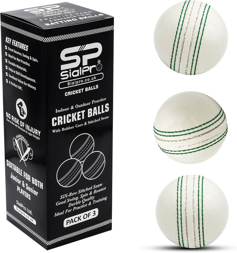 SialPro Soft Cricket Rubber Ball Set Indoor/Outdoor Play for Junior Youth Adult Training, Coaching, Practice Excellent Bounce with Durable Traditional Seams Stitched - Image 1